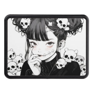 Creepy Cute Goth Manga Syle Skulls and Anime Girl Trailer Hitch Cover