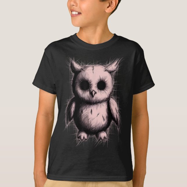 Creepy Cute Goth Owl Horror Sketch Alt Nge Evil  T-Shirt (Front)