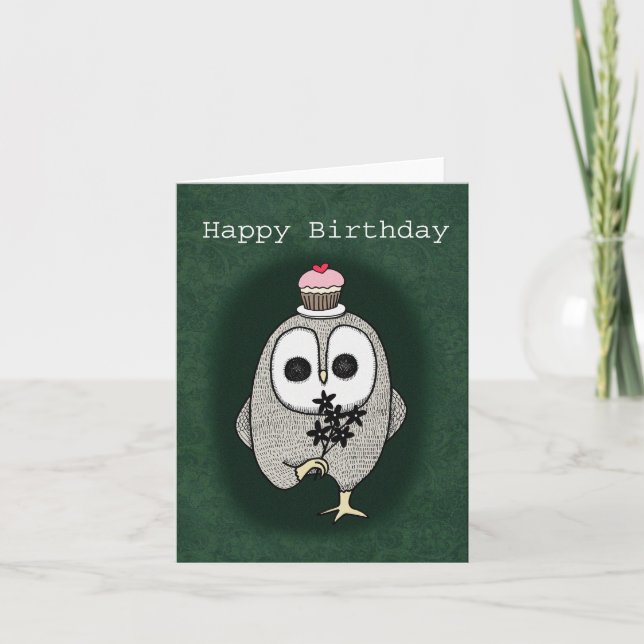 Creepy Cute Goth Owl Weird Happy Birthday  Card (Front)