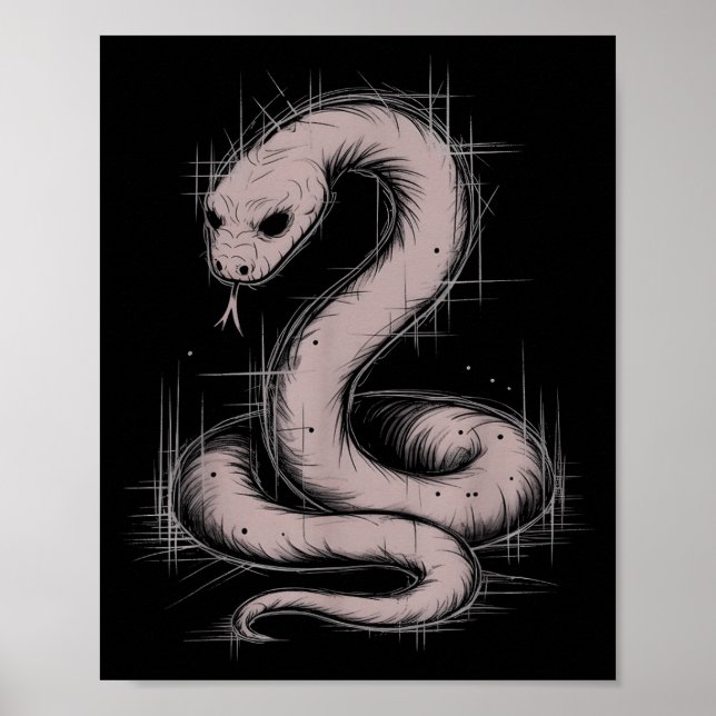 Creepy Cute Goth Python Horror Snake Sketch Alt Ng Poster (Front)
