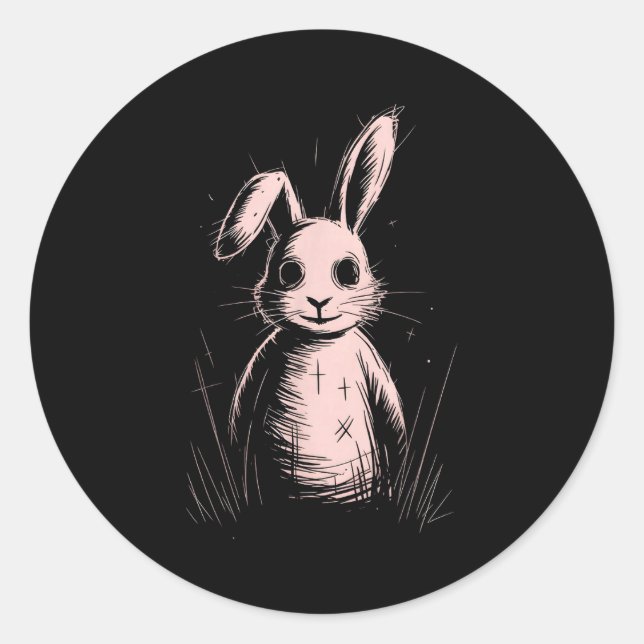 Creepy Cute Goth Rabbit Horror Bunny Sketch Alt Ng Classic Round Sticker (Front)