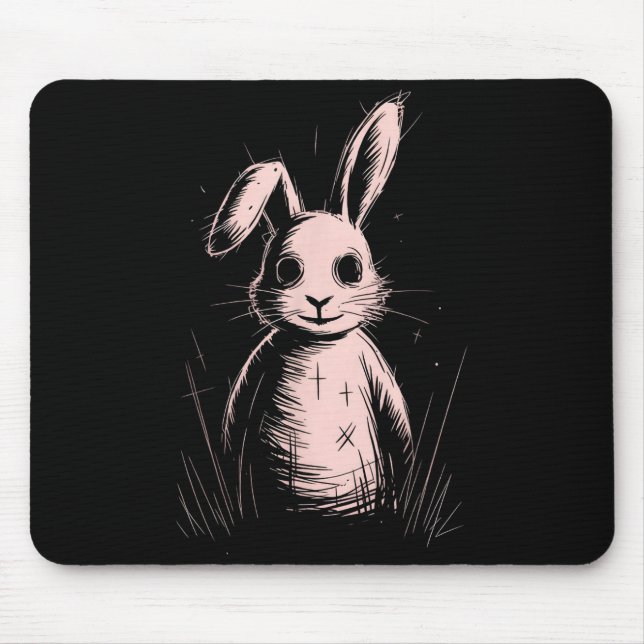 Creepy Cute Goth Rabbit Horror Bunny Sketch Alt Ng Mouse Pad (Front)