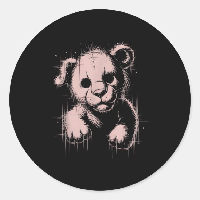 Creepy Cute Goth Teddy Lion Horror Sketch Nge Bear Classic Round Sticker (Front)