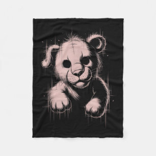 Creepy Cute Goth Teddy Lion Horror Sketch Nge Bear Fleece Blanket