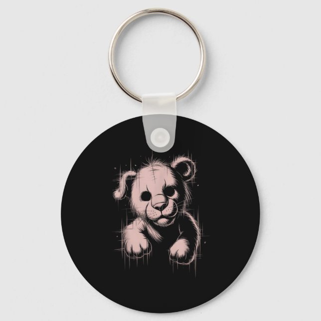 Creepy Cute Goth Teddy Lion Horror Sketch Nge Bear Keychain (Front)