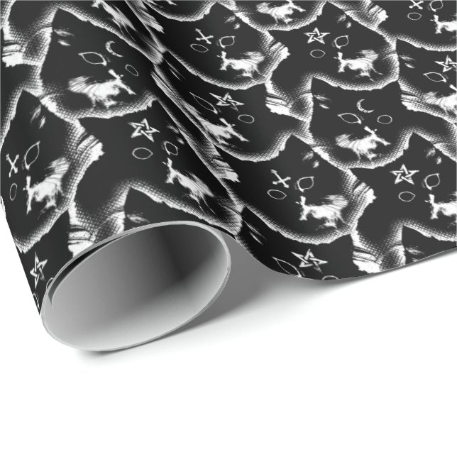 Creepy cute gothic kitten satanic witchcraft wrapping paper (Roll Corner)