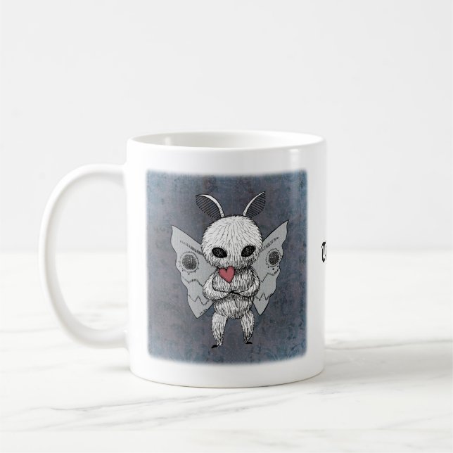Creepy Cute gothic Mothman Custom name  Coffee Mug (Left)