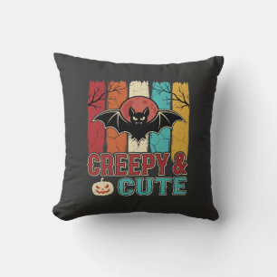 Creepy Cute Halloween Bat Retro Graphic Throw Pillow