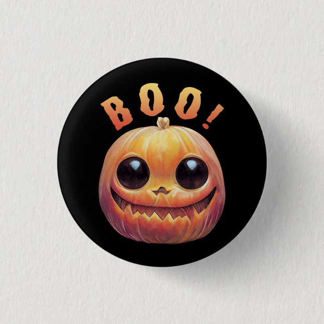 Creepy Cute Halloween Pumpkin Head Saying Boo 1 Inch Round Button (Front)