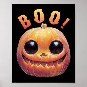 Creepy Cute Halloween Pumpkin Head Saying Boo Poster