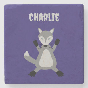 Creepy Cute Halloween Wolf Custom Name Stone Coaster