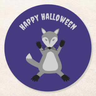 Creepy Cute Halloween Wolf Custom Round Paper Coaster