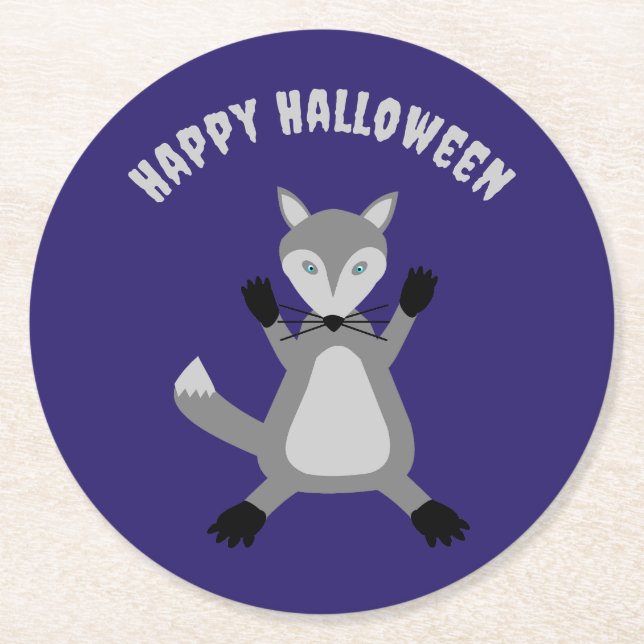Creepy Cute Halloween Wolf Custom Round Paper Coaster (Front)