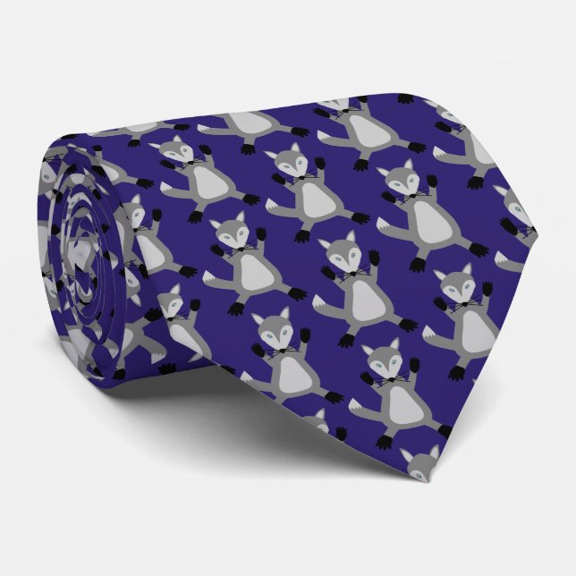 Creepy Cute Halloween Wolf Patterned Tie (Rolled)