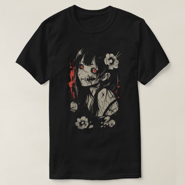 Creepy Cute Horror Anime Girl Gothic Art T-Shirt (Design Front)