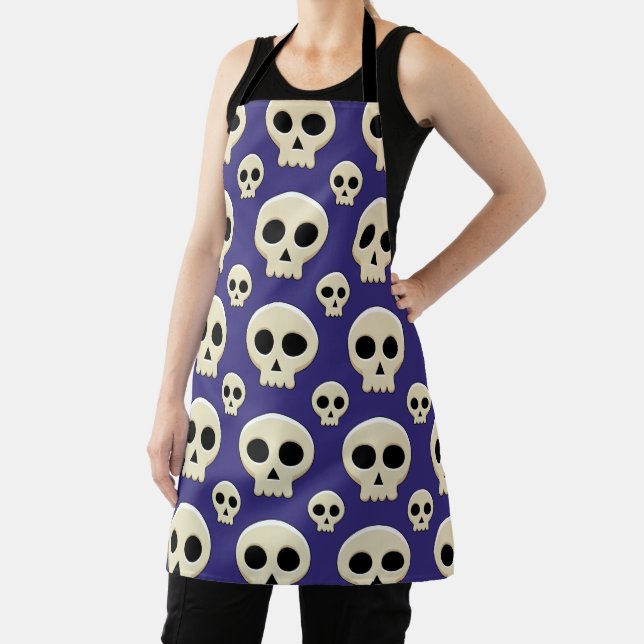 Creepy Cute Kawaii Goth Skull Pattern Apron (Insitu)