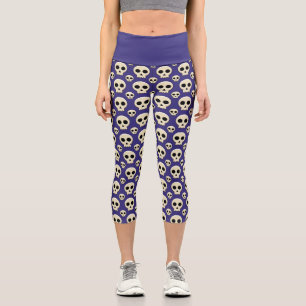 Creepy Cute Kawaii Goth Skull Pattern Capri Leggings