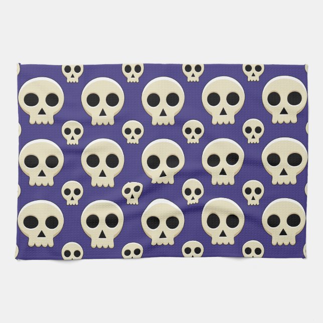 Creepy Cute Kawaii Goth Skull Pattern Kitchen Towel (Horizontal)