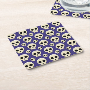 Creepy Cute Kawaii Goth Skull Pattern Square Paper Coaster