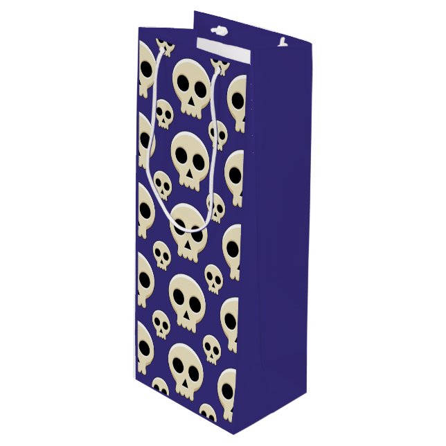 Creepy Cute Kawaii Goth Skull Pattern Wine Gift Bag (Front Angled)