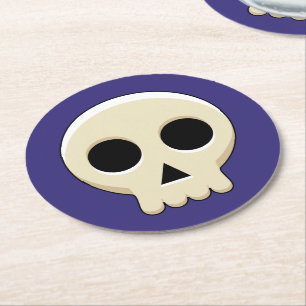 Creepy Cute Kawaii Goth Skull Round Paper Coaster