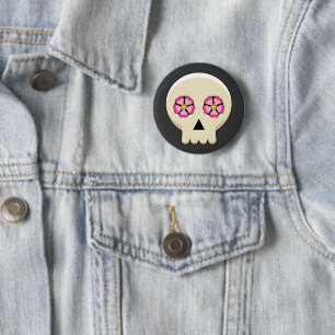 Creepy Cute Kawaii Goth Skull with Flowers 2 Inch Round Button