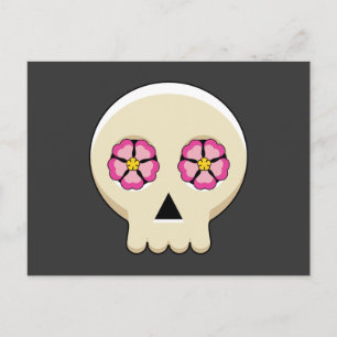 Creepy Cute Kawaii Goth Skull with Flowers Announcement Postcard