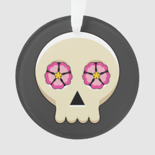Creepy Cute Kawaii Goth Skull with Flowers Ornament