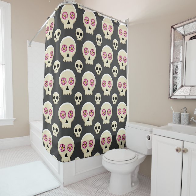 Creepy Cute Kawaii Goth Skull with Flowers Pattern (In Situ)