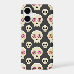 Creepy Cute Kawaii Goth Skull with Flowers Pattern