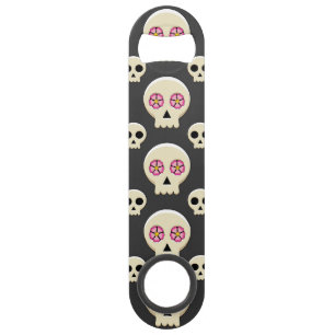 Creepy Cute Kawaii Goth Skull with Flowers Pattern Bar Key