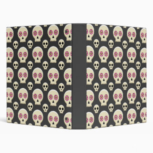 Creepy Cute Kawaii Goth Skull with Flowers Pattern Binder
