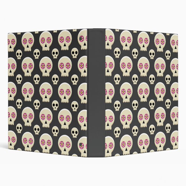 Creepy Cute Kawaii Goth Skull with Flowers Pattern Binder (Background)