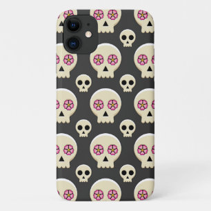 Creepy Cute Kawaii Goth Skull with Flowers Pattern iPhone 11 Case