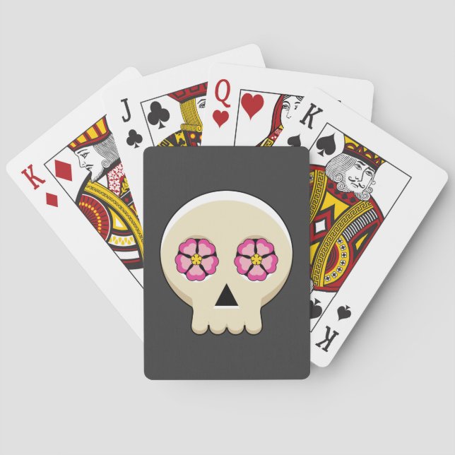 Creepy Cute Kawaii Goth Skull with Flowers Playing Cards (Back)