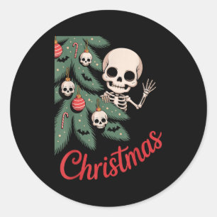 Creepy Cute Kawaii Skeleton Christmas Tree Skull B Classic Round Sticker