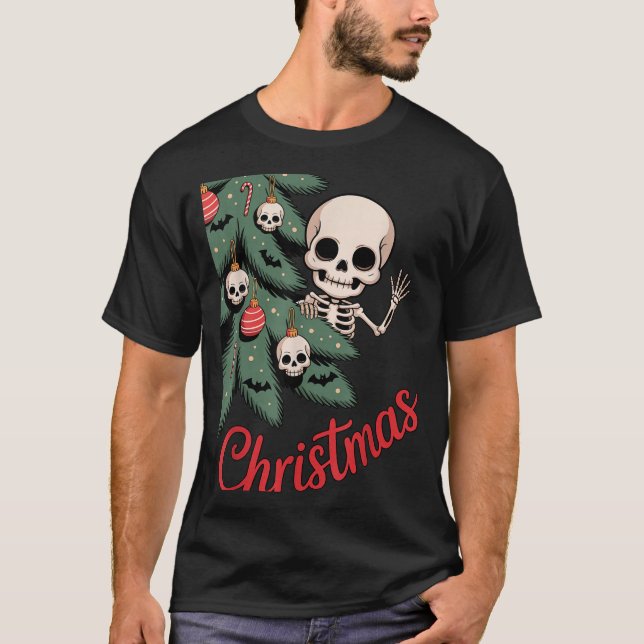 Creepy Cute Kawaii Skeleton Christmas Tree Skull B T-Shirt (Front)