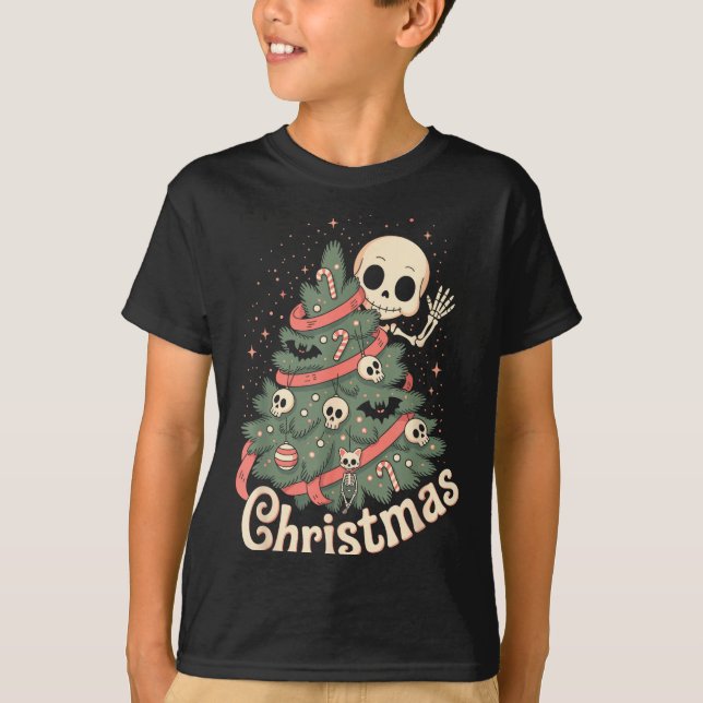 Creepy Cute Kawaii Skeleton Christmas Tree Skull B T-Shirt (Front)