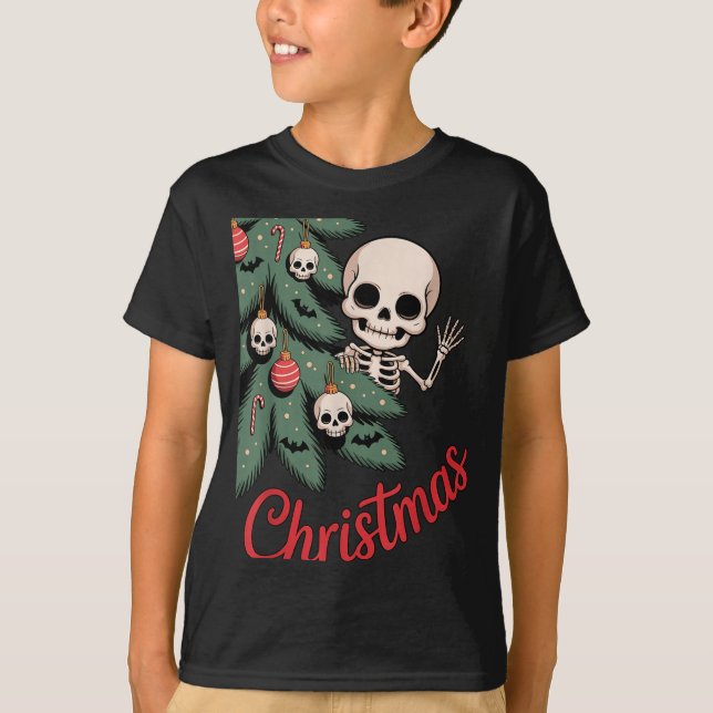 Creepy Cute Kawaii Skeleton Christmas Tree Skull B T-Shirt (Front)