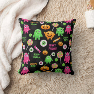 "Creepy Cute" Monsters and Halloween Fun Seamless Throw Pillow