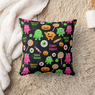 "Creepy Cute" Monsters and Halloween Fun Seamless Throw Pillow