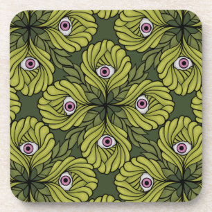 Creepy Cute Plant Spring Green Fantasy Art Pattern Coaster