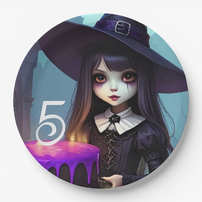 Creepy Cute, Purple Witch Birthday, Gothic Theme Paper Plate (Front)