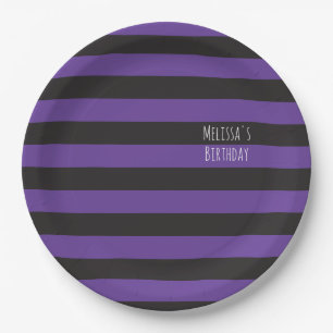 Creepy Cute, Purple Witch Birthday, Purple Stripes Paper Plate