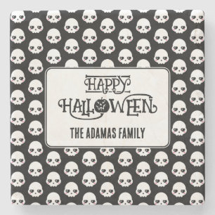 Creepy Cute Skulls With Last Name  Stone Coaster