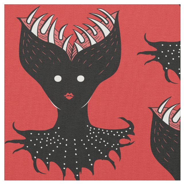 Creepy Demon Girl Dark Gothic Character With Teeth Fabric (Close Up)