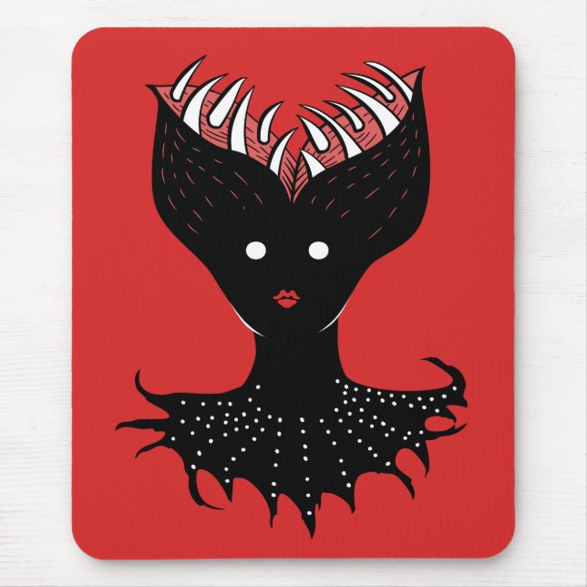 Creepy Demon Girl Dark Gothic Character With Teeth Mouse Pad (Front)