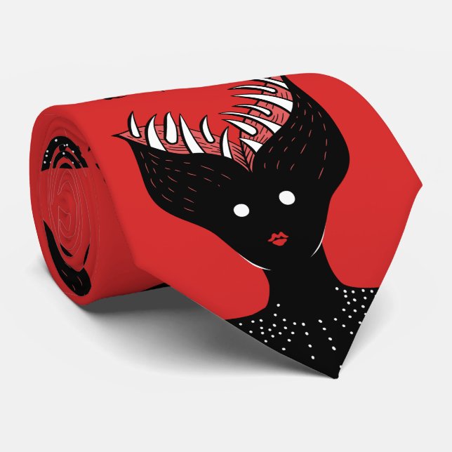 Creepy Demon Girl Dark Gothic Character With Teeth Tie (Rolled)