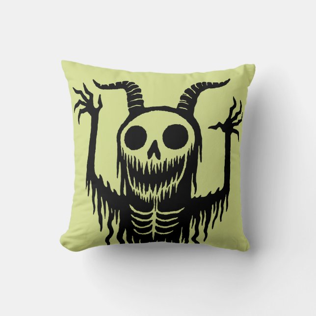 Creepy Demon Skull  Throw Pillow (Front)