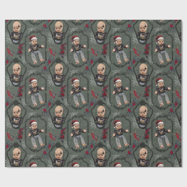 Creepy Doll Christmas Wrapping Paper (Flat)